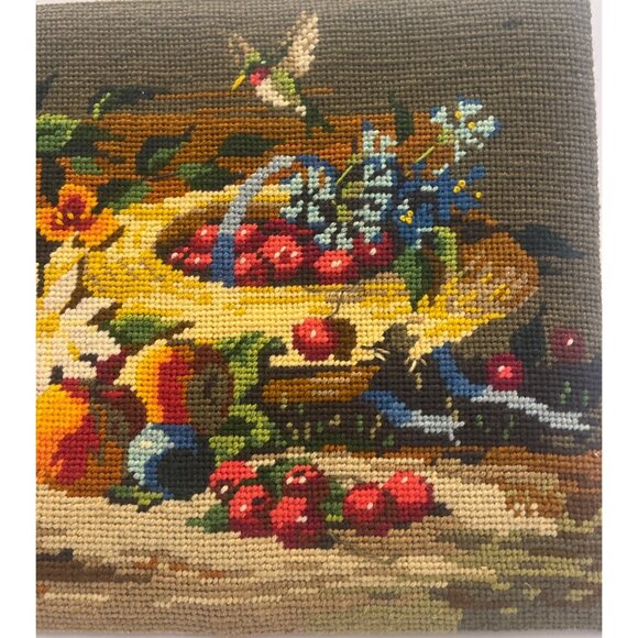Finished Sunset Needlepoint Still Life Tapestry Hummingbird Flowers Basket Read - Picture 3 of 4